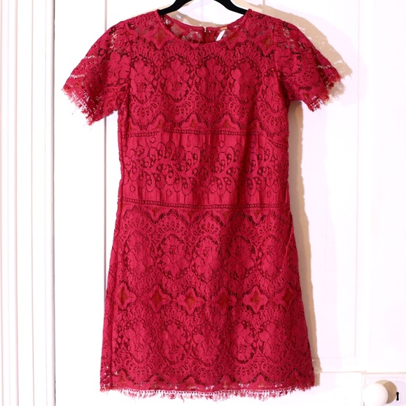 Free People Dresses & Skirts - Free People All Over Red Lace Short Sleeve Dress